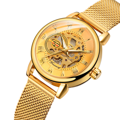 Power Reserve T-Winner OEM Factory Gold Sports Watch Skeleton Automatic Wrist Block Tangan Ladies Women Watches